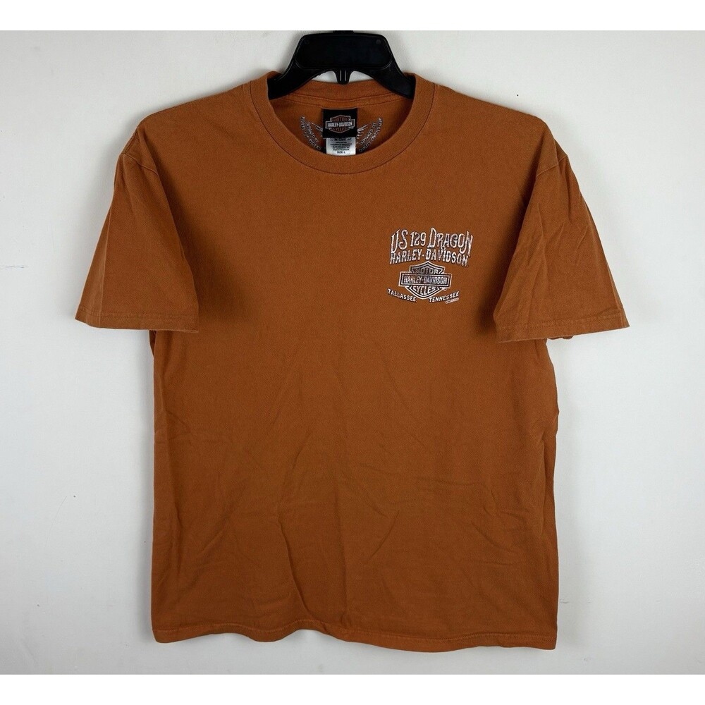 Y2K Harley Davidson Hwy 129 The Dragon Graphic T-Shirt / Orange / Large
